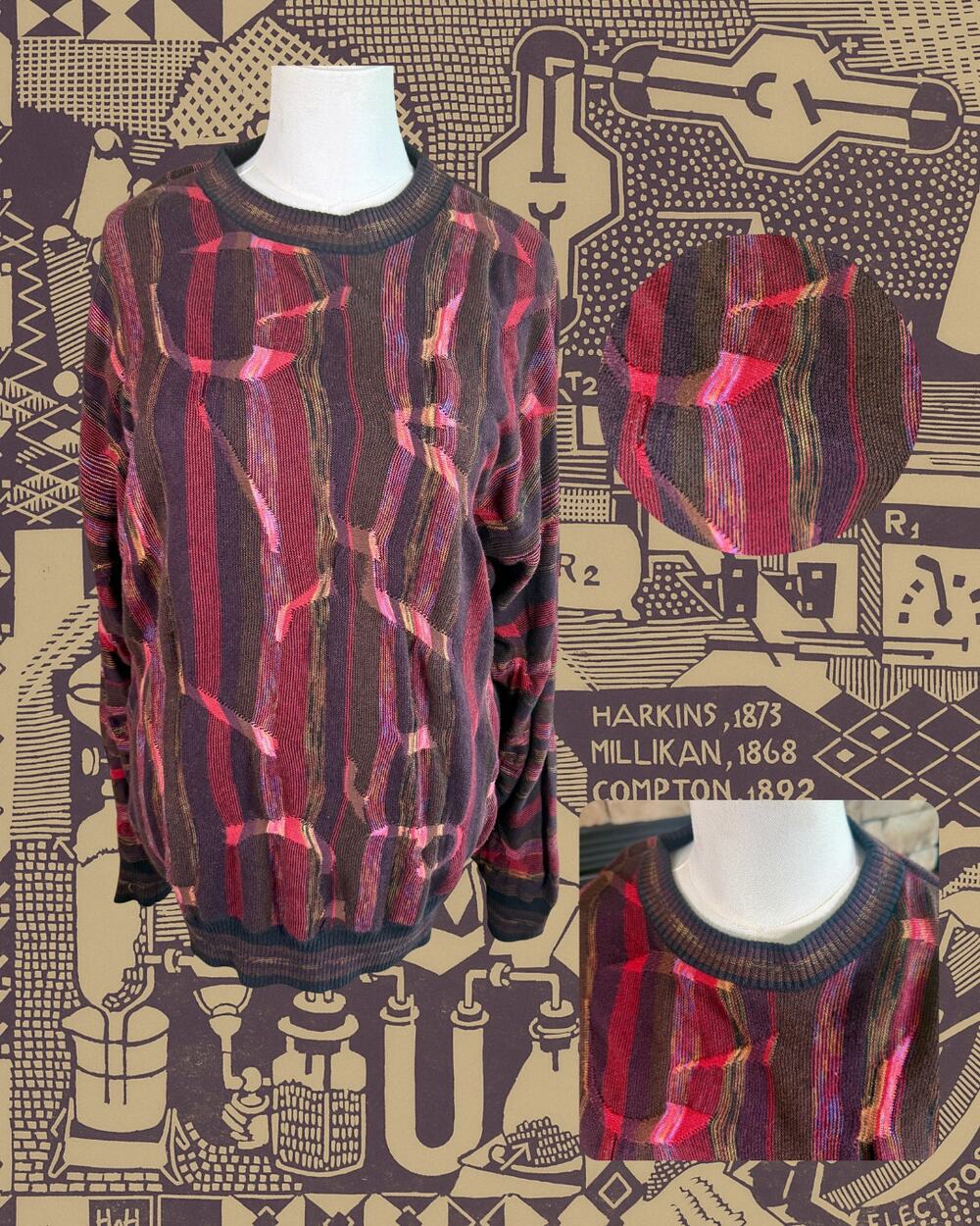 Vintage 90s Protege Collection 3D Knit Sweater Coogi Style Pullover Size L